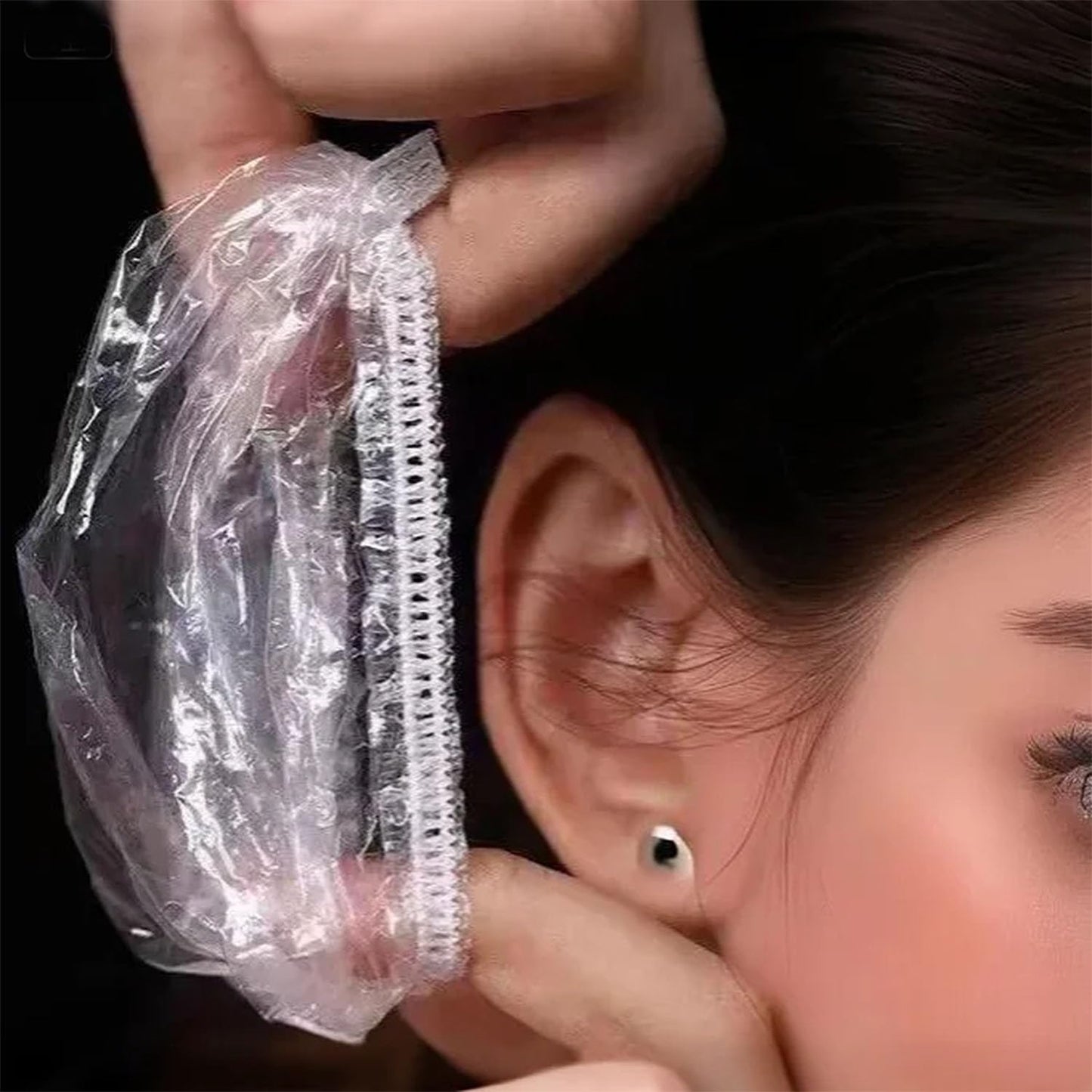 400 Pack Disposable Waterproof Ear Covers, Little Shower Caps Hair Dye Ear Protectors for Shower, Swimming & Hair Dye - Elastic Clear Plastic Small Caps for Salon, Bathing, Travel, Adults & Daily Use