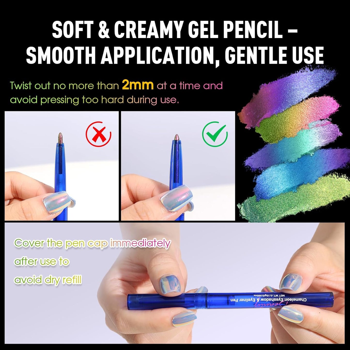 UCANBE Chameleon Eyeshadow & Eyeliner Gel Pencil-Multichrome Shifting Colors Metallic Glitter Eye Makeup,Waterproof Long-Lasting Smudge-Proof Multi-Dimensional Color (Periwinkle Blue to Deep Amethyst)