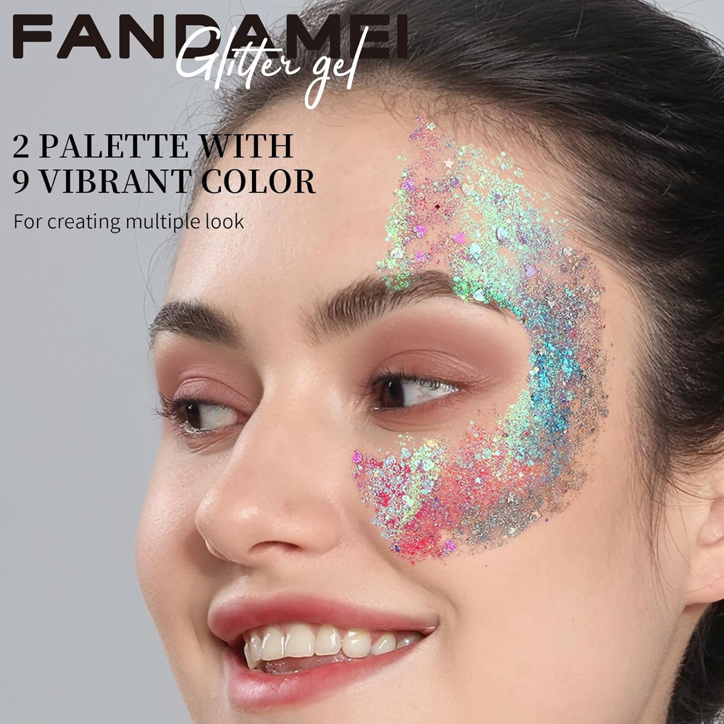 FANDAMEI Face Glitter, 2 PCS Face Glitter Gel 18 Grids, Body Hair Glitter for Kids Women for Makeup, Halloween Rave Concert Face Paint Glitter