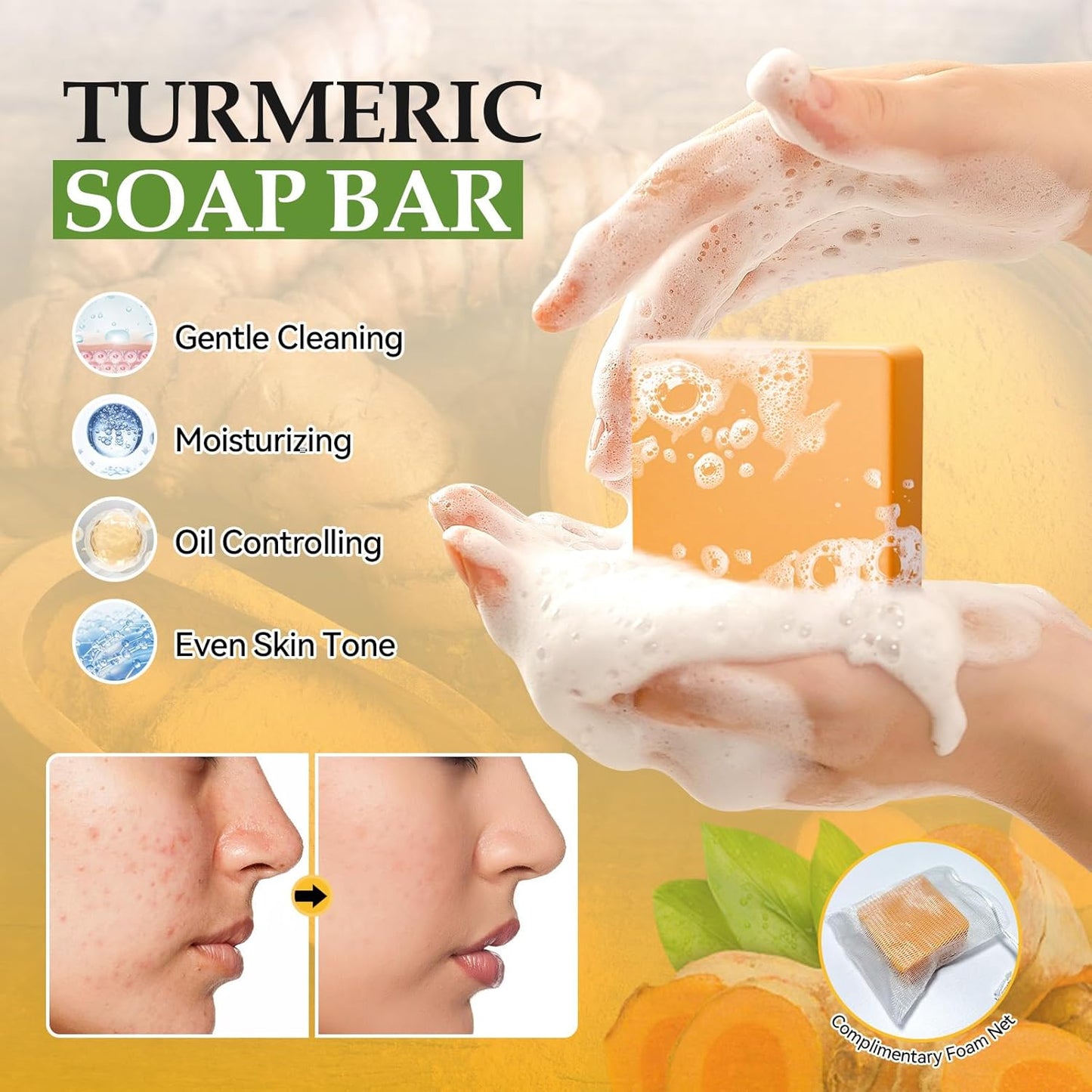 Turmeric Skin Care Set with Vitamin C, Turmeric Skincare Set Christmas Gifts for Women, Skin Care Kit for Anti-Aging Hydrating, Skincare Gift Set with Turmeric Soap Bar & Scrub, Turmeric Oil & Cream