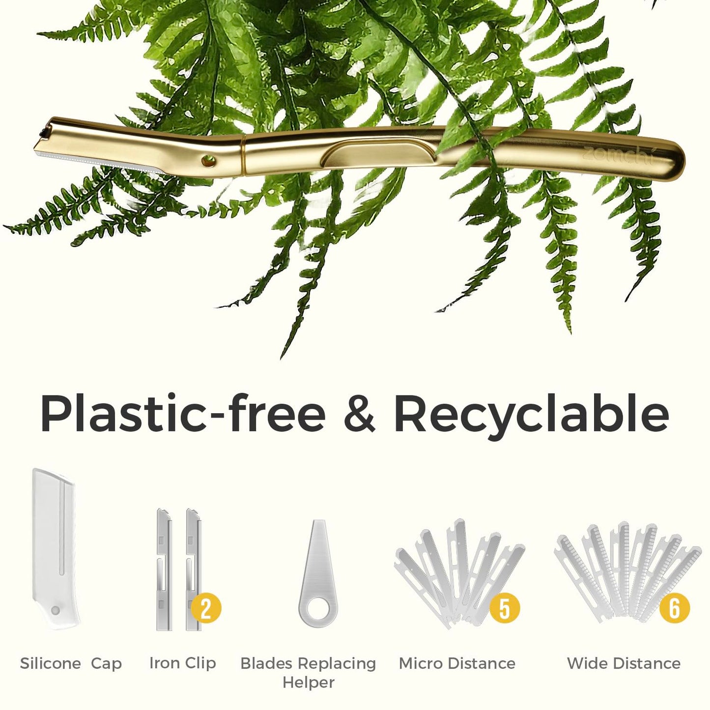 ZOMCHI Dermaplane Razor with 11 Blades for Women & Men, Eyebrow Trimmer with Protective Silicone Cap, Face Razor for Hair Removal - Matte Gold