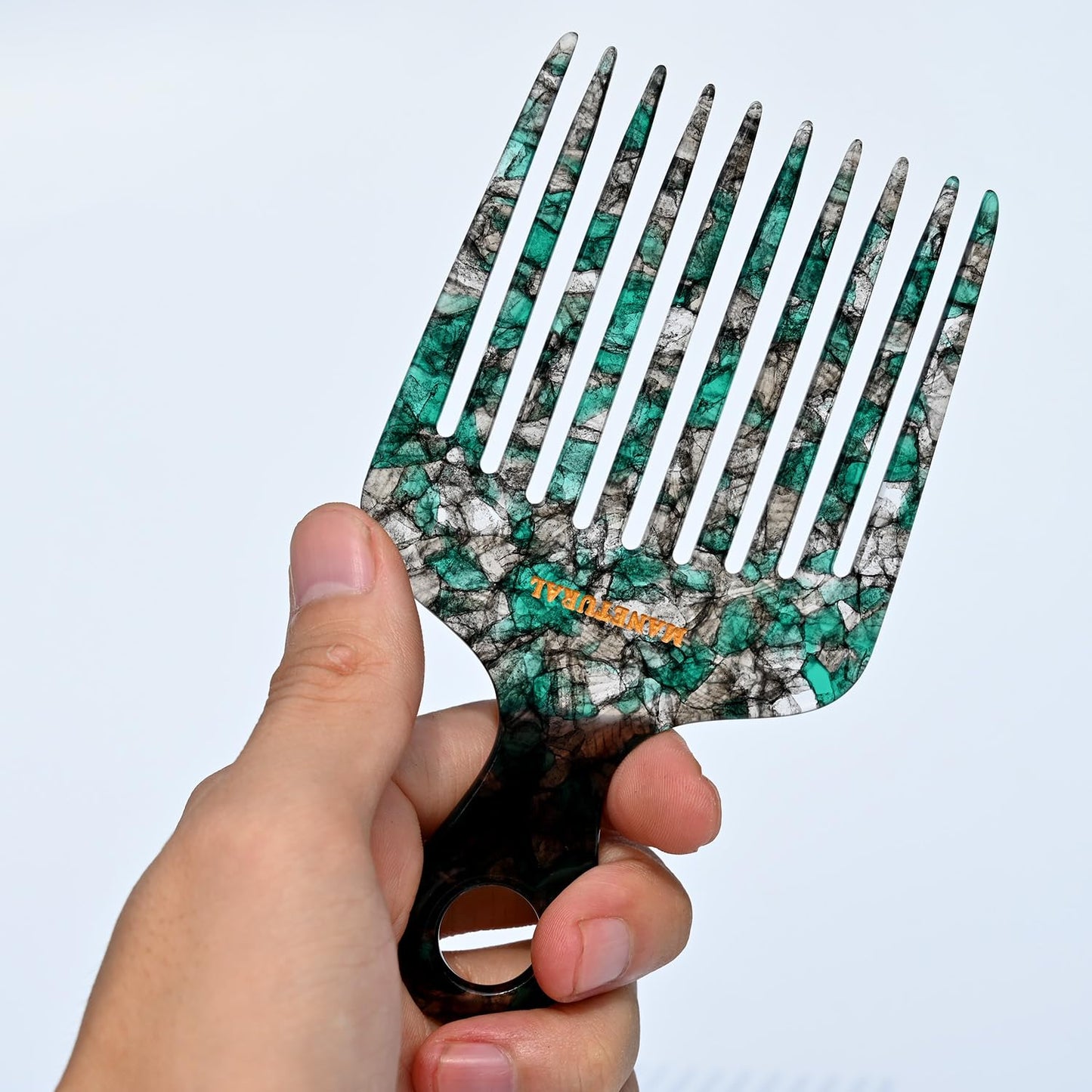 14MX Long-Tooth Comb/Afro Hair Lift Combs for Women's Curls and Men's Beards - Hand-Made, Hand-Crafted Beauty for Effortless Styling (Green, 2PACK)