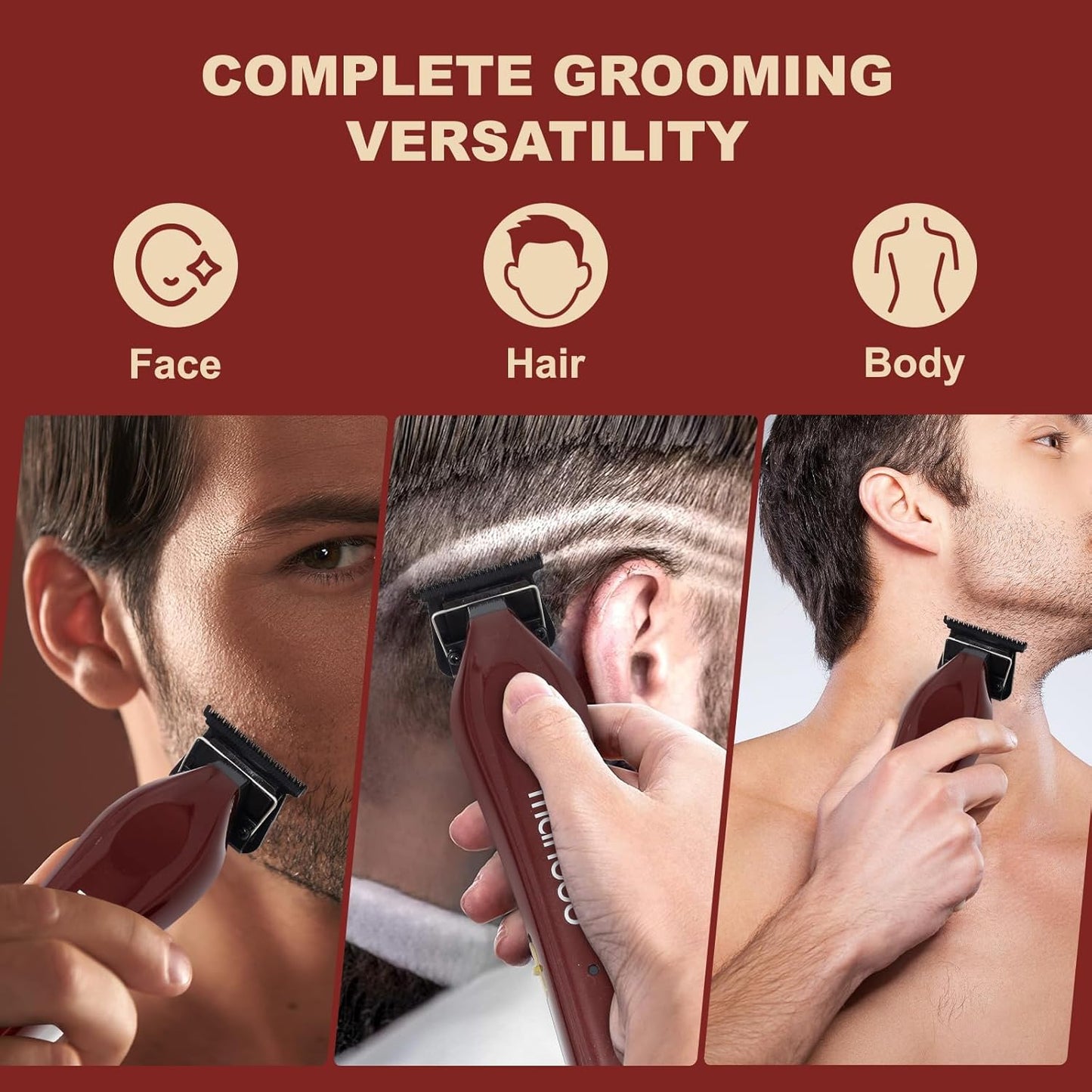 MANBOO Professional Hair Clippers for Men, Ceramic Blade Cordless Barber Set with 7800RPM Motor, Hair Cutting Kit with 14 Guide Combs for Fade (Wine Red)