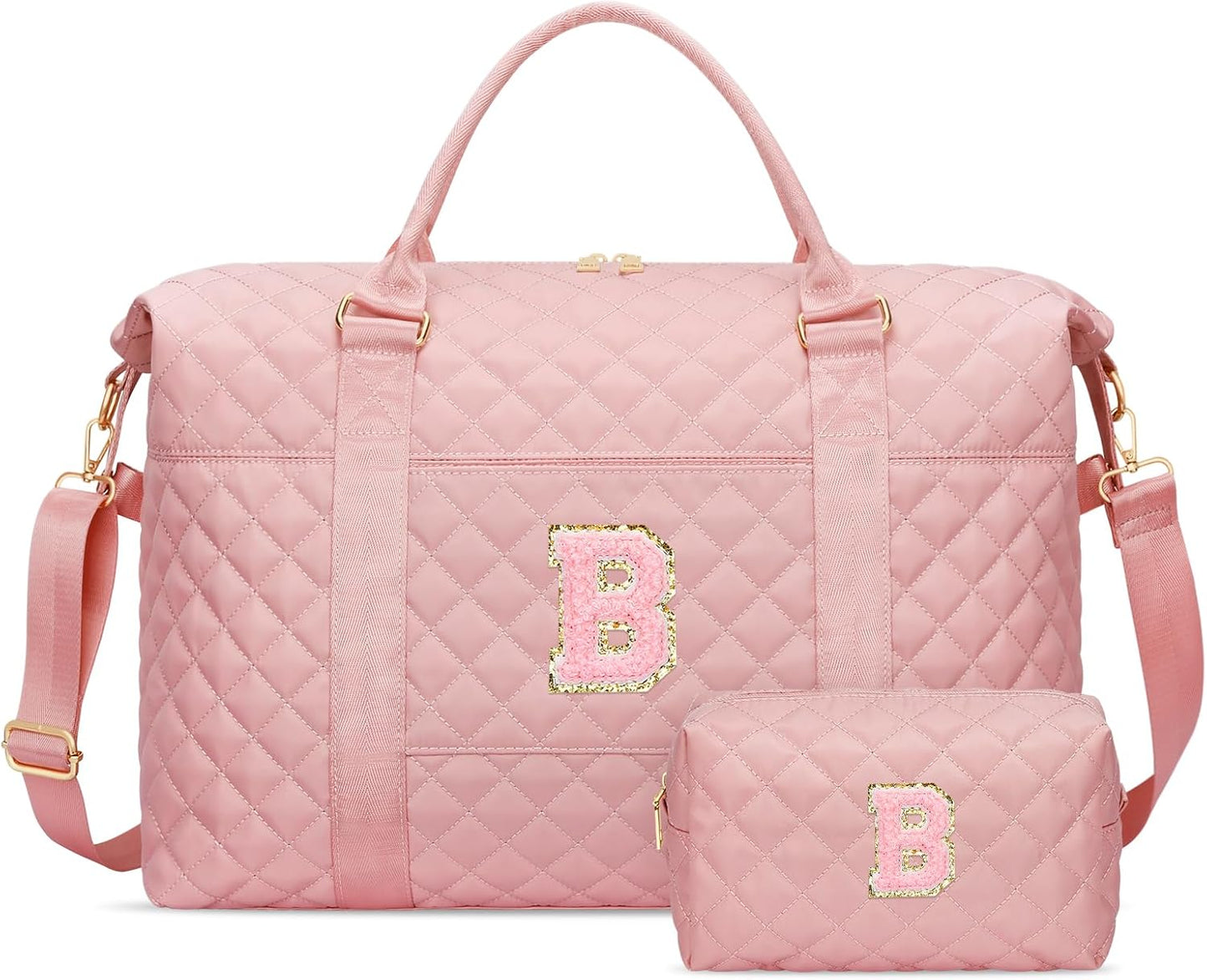 Gifts for Teen Girl, Initial Travel Duffle Bag, Personalized Women Weekender Overnight Bags, Gift for Daughter Kid Girl Wife Friend（Pink,B)