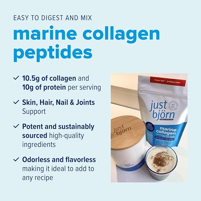Just Bjorn Marine Collagen Peptides Starter Kit - Collagen Powder for Women & Men - Skin, Hair, Nail & Joint Support - Hyaluronic Acid, Vitamin C, Amino Acids - Unflavored (90 Servings)