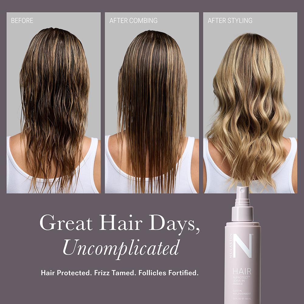 NULASTIN NuProtect Leave In Conditioner Spray - Silicone-Free Heat Protectant, Detangler Spray, Split Ends Hair Treatment & Styling Primer - Color-Safe Formula with 24HR Frizz Control (5 Fl Oz)
