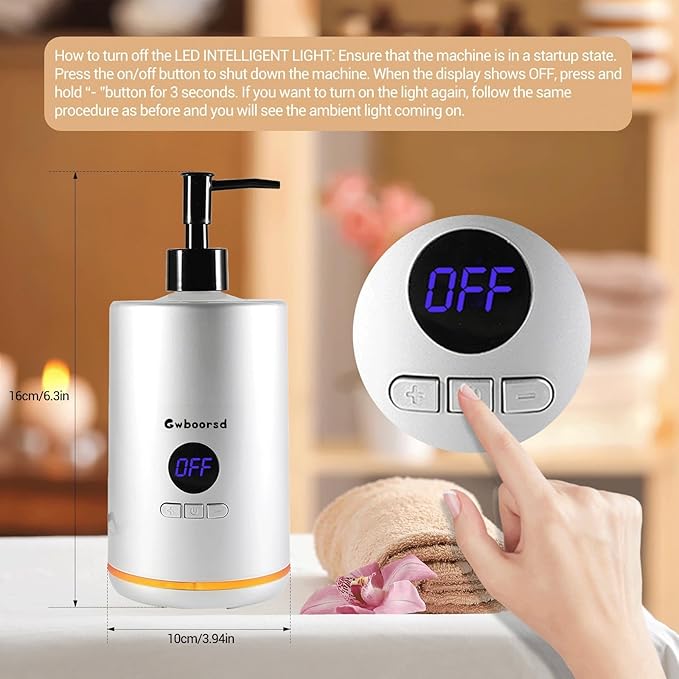 oil warmer for massage,massage Oil Warmer for Massage, lotion Oil Warmer for Spa, Salon and Barber Shops,with 2 Oil Bottle Dispenser,with 1 White funnel,Temperature control,Atmosphere lights,Black