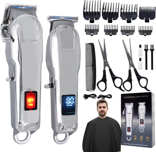 Professional Hair Clippers for Men, Cordless Trimmer Set with LCD Display, 7000rpm High-Speed Motor, Set of Tools for Home and Professional Hairdressers