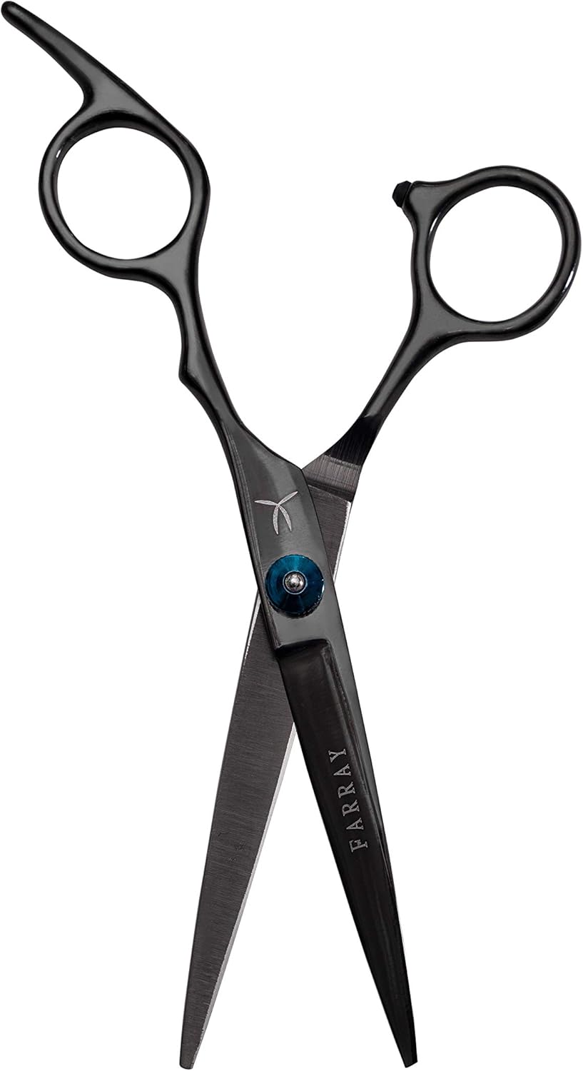 FARRAY 6.5" Professional Hair Cutting Scissors - Japanese Stainless Steel Barber Shears for Salon, Home, All Ages - Ergonomic Handle & Sharp Blades (Black)