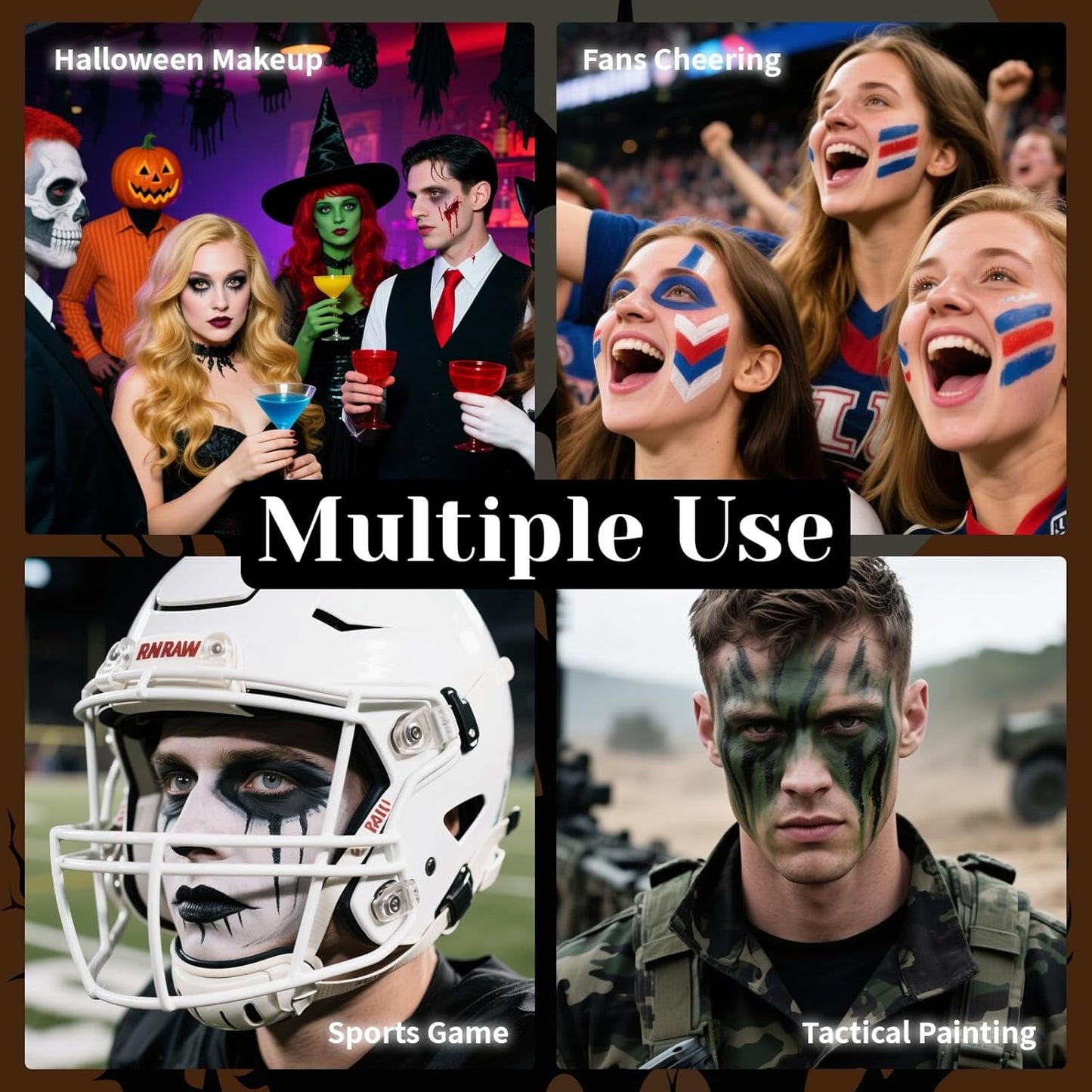 Red White Blue Face Body Paint Stick Set with Translucent Setting Powder and Sponges, Full Coverage Face Painting for 4th of July Pride Independence Day or America's Patriotic Veterans Events