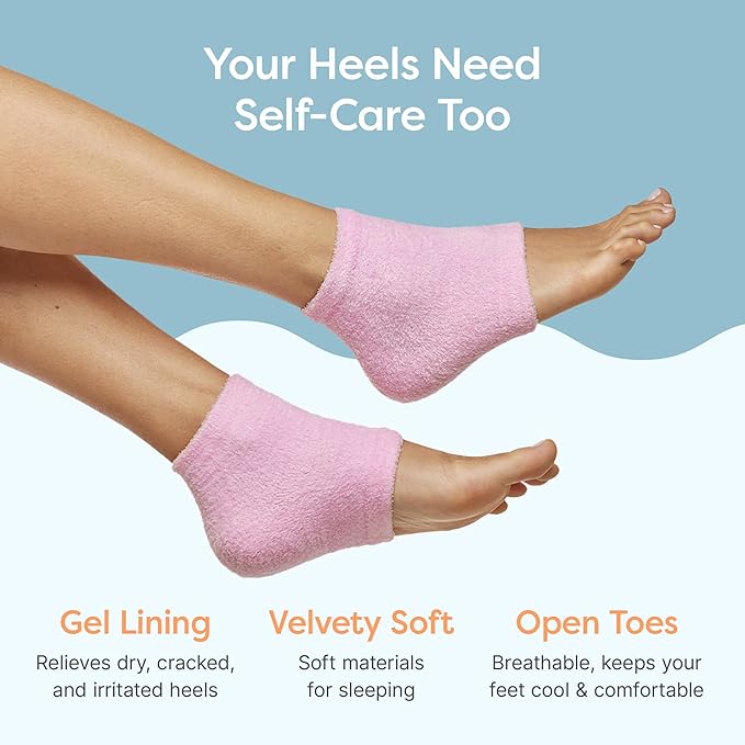 ZenToes Moisturizing Socks for Cracked Heel Treatment - Vitamin E, Olive Oil and Jojoba Oil Infused Heel Socks to Soften and Hydrate (Fuzzy Pink, Regular)