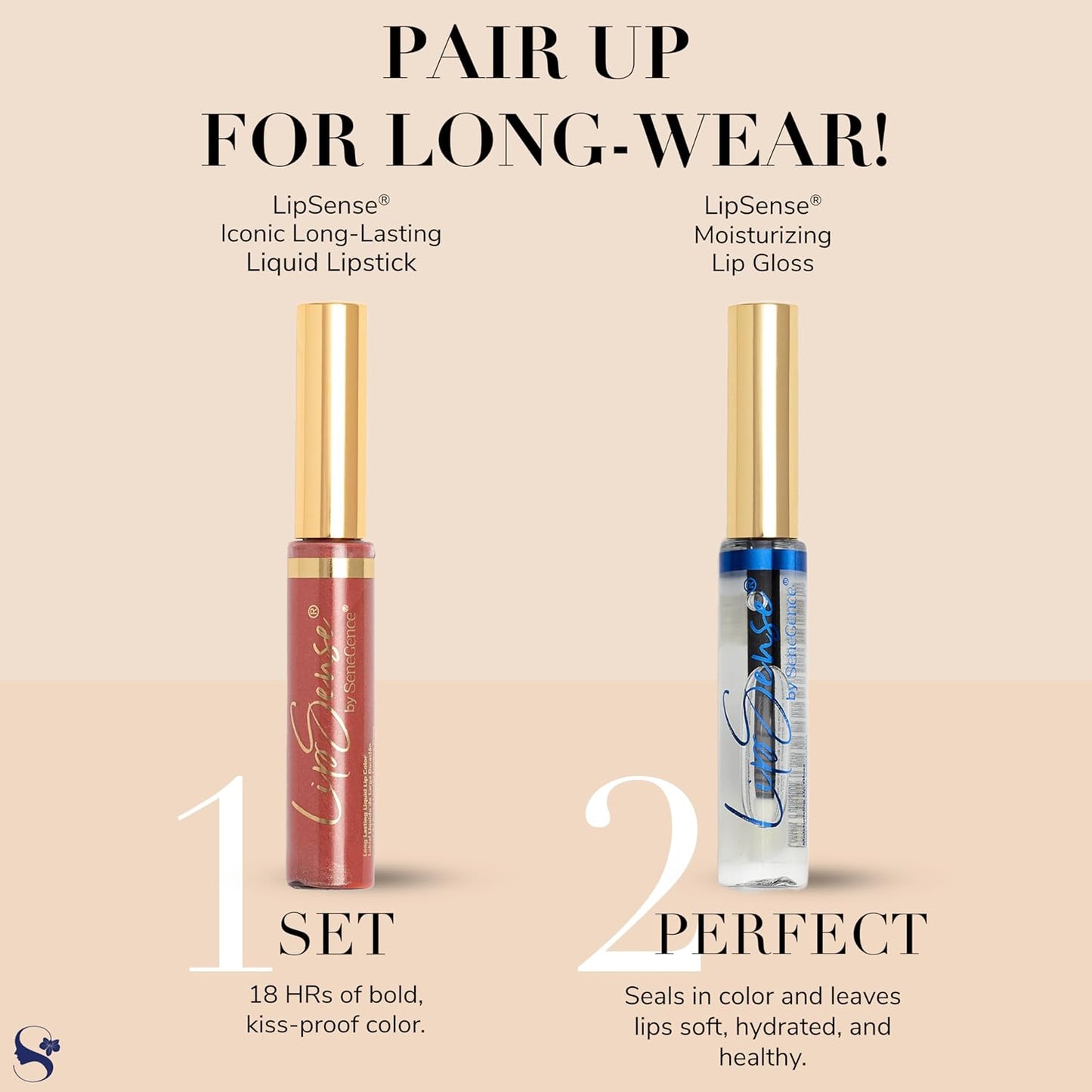 SeneGence LipSense Honey Rose Liquid Lipstick and Glossy Clear Lip Gloss Duo – 18HR Wear, Hydrating, Waterproof, Transfer-Proof