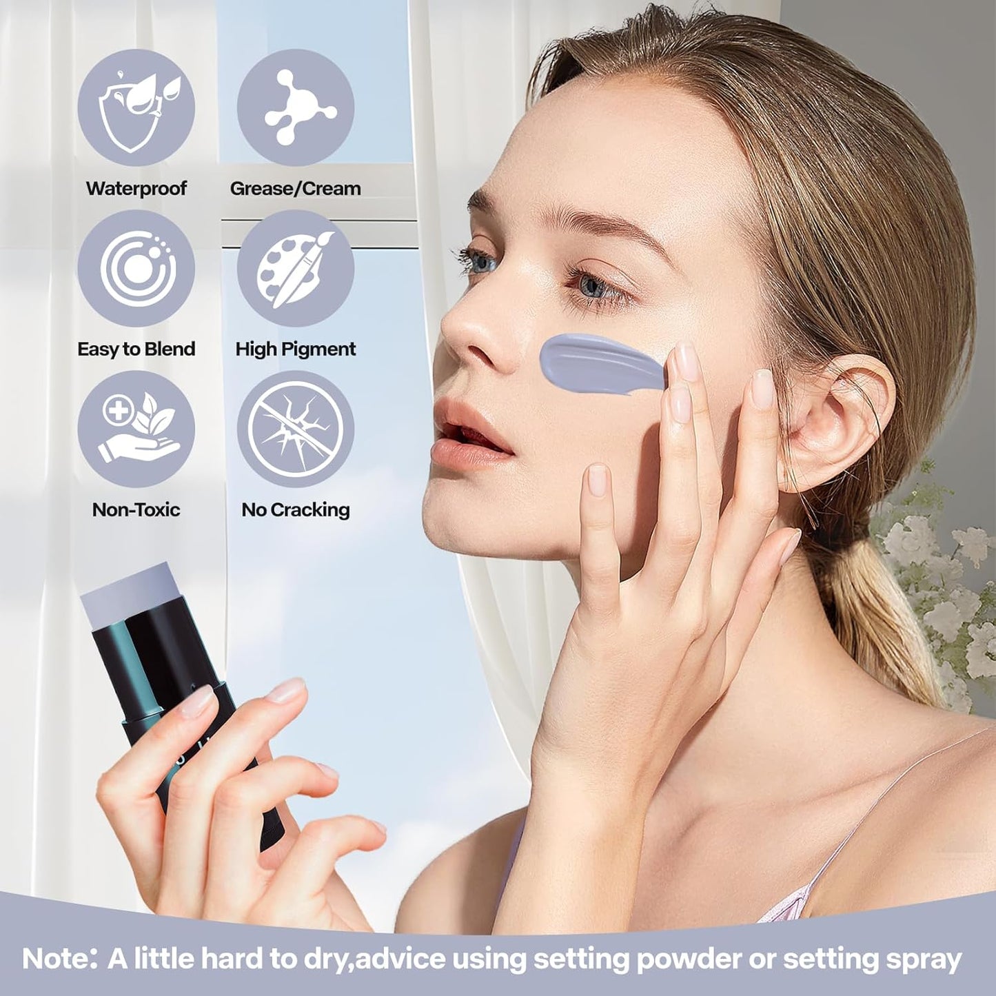 Go Ho Cream-Blendable Light Grey Face Paint Stick,Full-coverage Grey Body Paint Stick for Adults Children Halloween Cosplay SFX Vampire Zombie Makeup,Waterproof Gray Body Paint Stick