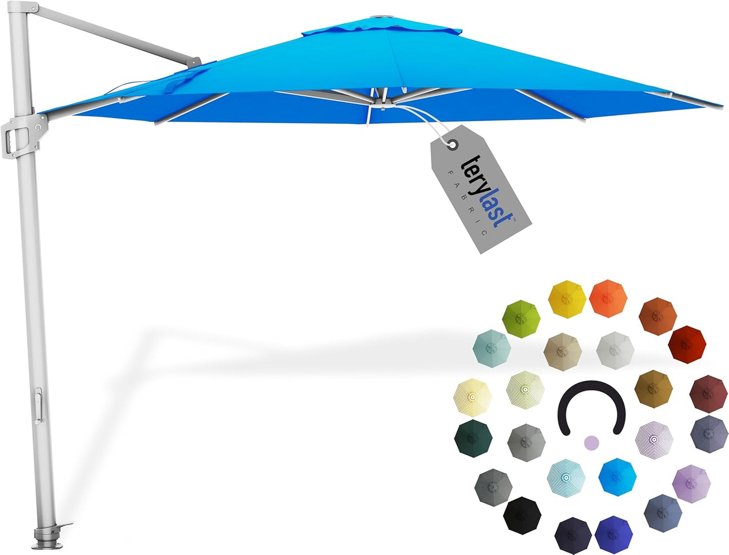 Midtown Umbrellas 10 Ft Outdoor Cantilever Patio Umbrella w/Terylast Cobalt Blue Fabric - Rotate 360° Offset Patio Umbrella, Deck Patio Umbrella, Backyard Umbrella & Garden Umbrella - Silver Frame
