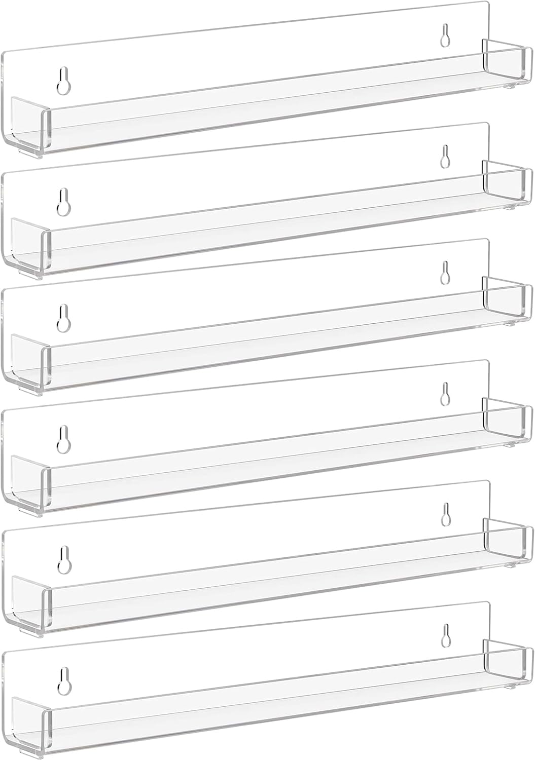 6 Pack Clear Nail Polish Rack Wall Mounted,15 inch Invisible Acrylic Floating Bookshelf,Small Toy Storage Wall Shelf Modern Picture Ledge Vinyl Record Display Shelf Holder