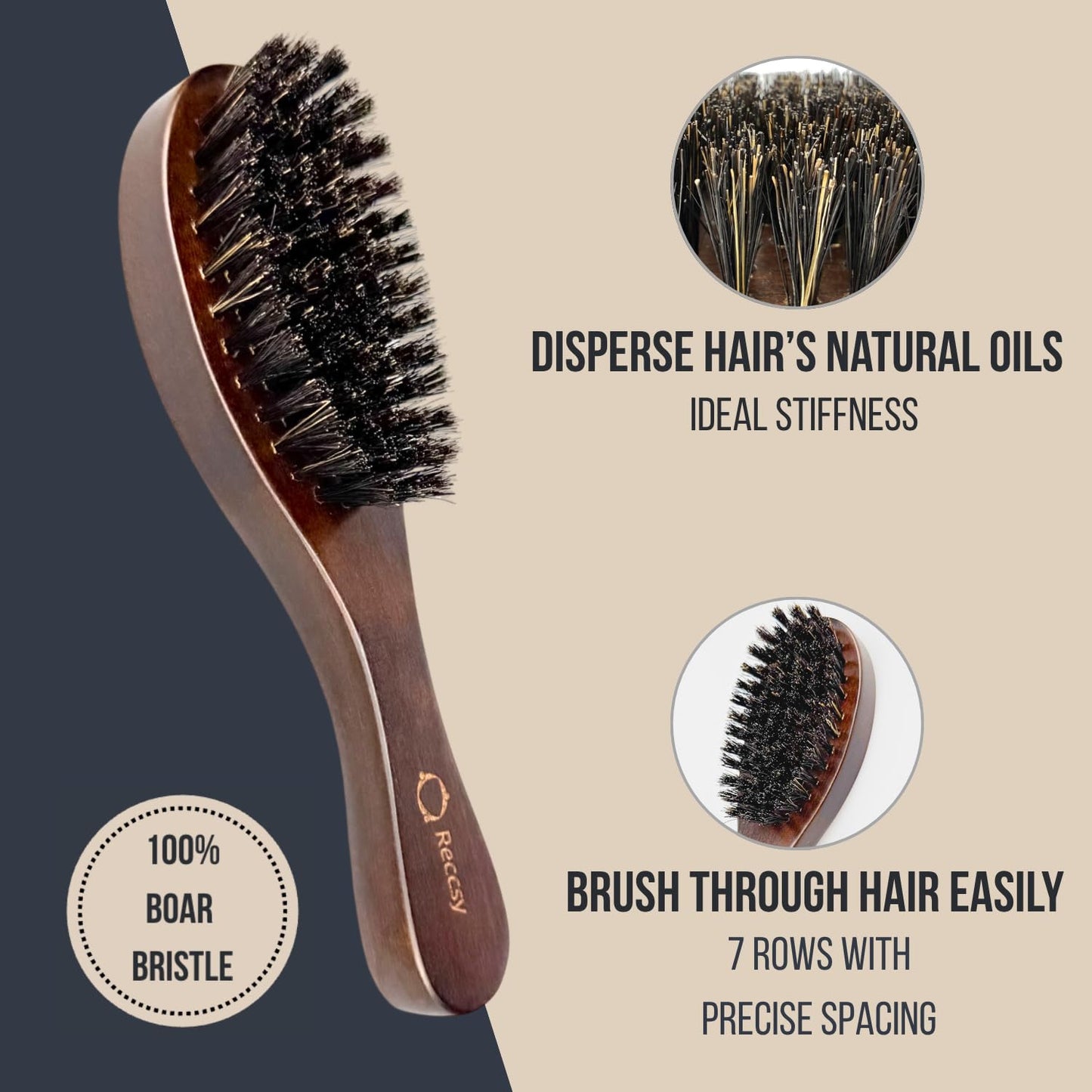 Hair Brush And Comb Set For Men-Boar Bristle Hair Brush,Beard & Wave Brush,Fine Tooth and Wide Tooth Wooden Beard Comb,Facial Grooming Scissors for Eyebrow, Nose Hair, Mustache
