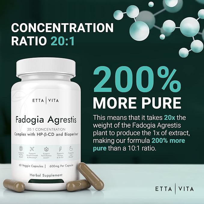 Organic Fadogia Agrestis 600mg for Natural Test Support (2X More Pure - 3X More Absorbent) Athlete Approved - Supports Muscle Growth & Recovery, Healthy Energy Levels, Drive, Stamina & Mood - 60ct