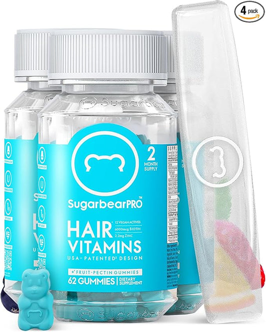 Sugarbear Glass Nail File & Buffer + Vegan Hair & Nail Vitamin Gummies – 6 Month Supply, Extra Strength Biotin 6000mcg for Smooth, Stronger, Longer Nails