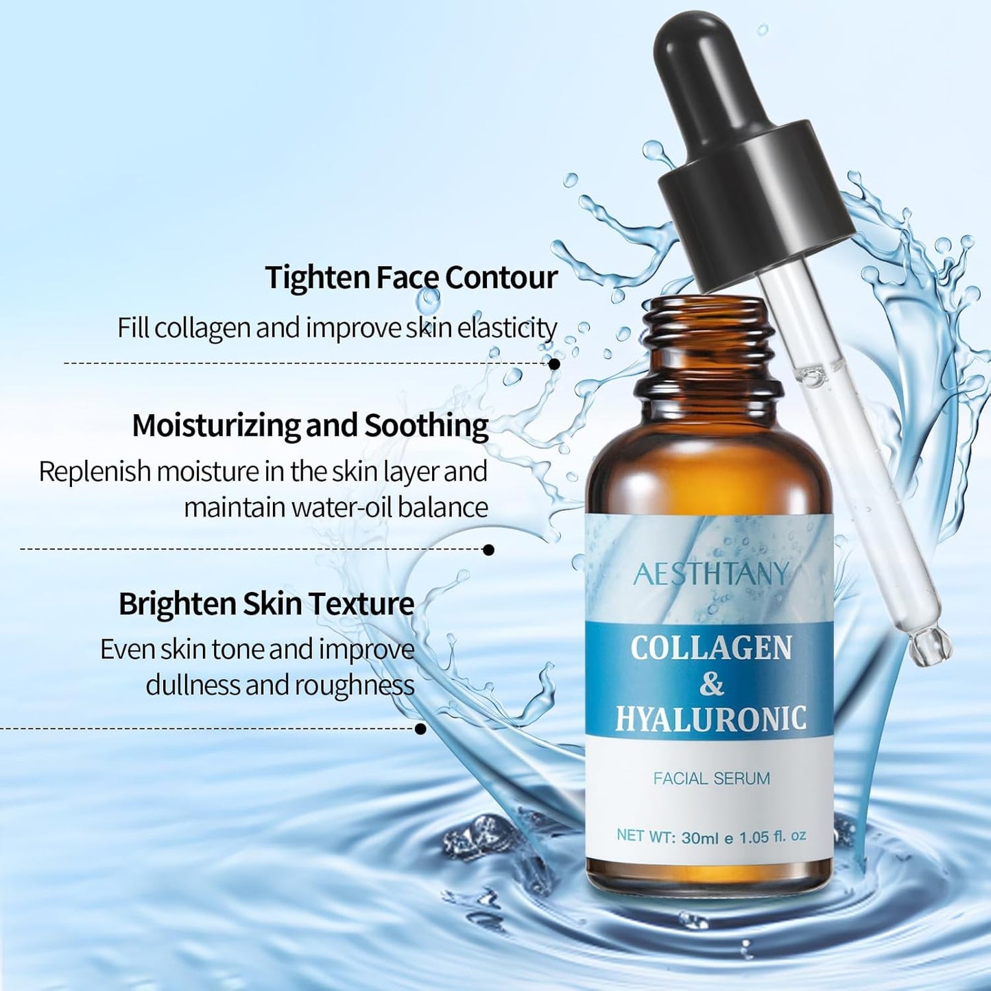 Hyaluronic Acid & Collagen Face Serum - Skin Tightening, Hydrating - Anti-Aging, Skincare for All Skin Types - 1.01 Fl oz