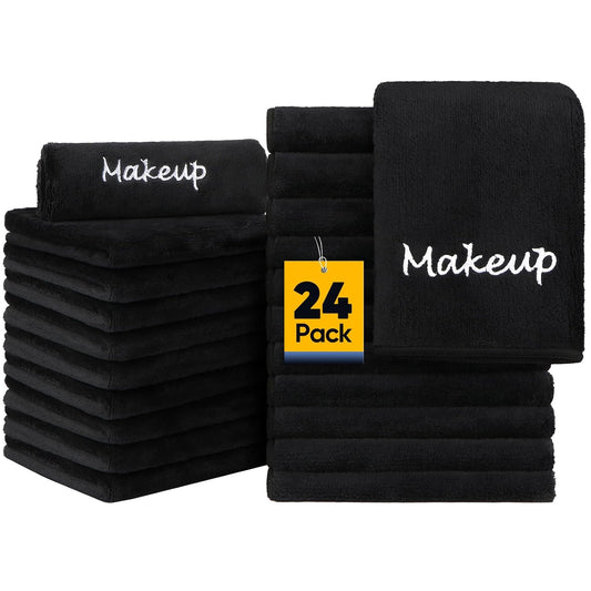 Makeup Remover Cloth, 24 Pack Black Facial Wash Cloths, Soft Coral Fleece Microfiber Towel for Face, Hand, and Bathroom(13" x 13")