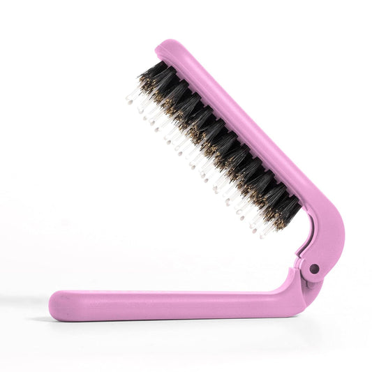 Uffy MiniPop Travel Hair Brush – Mini Folding Boar Bristles for Women, Men & Kids | Kid-Friendly Compact Comb for Wet & Dry Hair, Curly or Straight | Pocket-Size Detangler - Pink Lilac