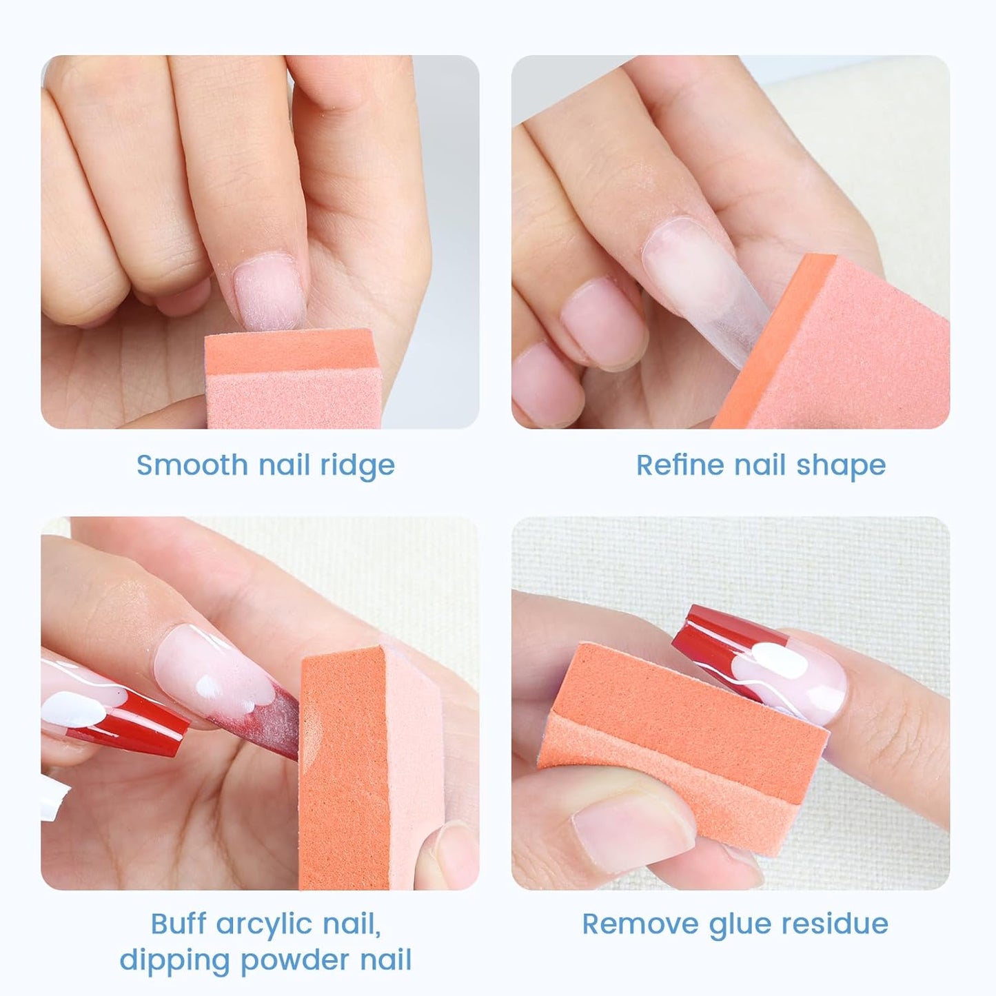 Nail Buffer Block, 100 PCS Mini Buffers, 2 Way Coarse Grit 80/100, 1.3 inch Long, Small Buffing Blocks for Nail Gel Polish, Acrylic & Press-On Nails Prep, Pedicure & Manicure, Orange