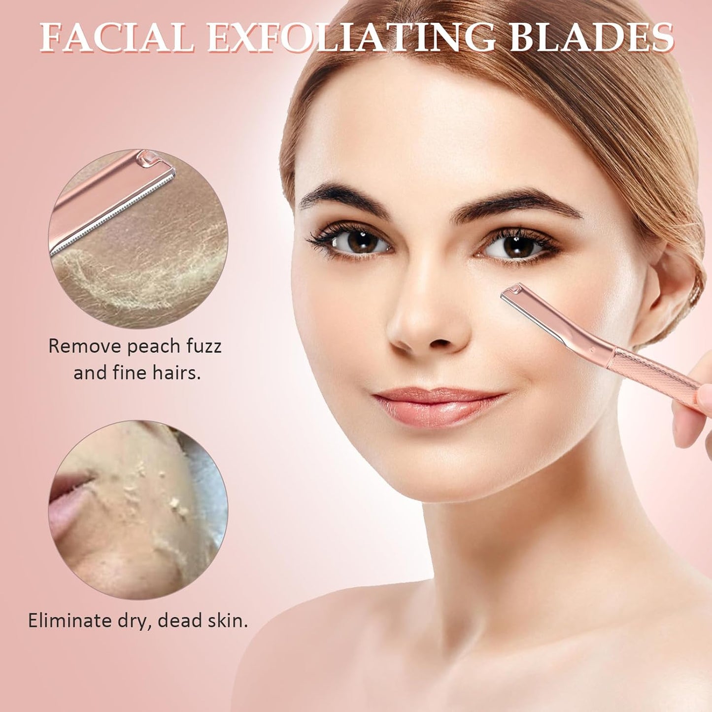 Eyebrow Razor for Women,Face Razors for Women Dermaplaning,Professional Dermaplane Tool with Protective Cap for Peach Fuzz (Rose Gold-10 Blades)