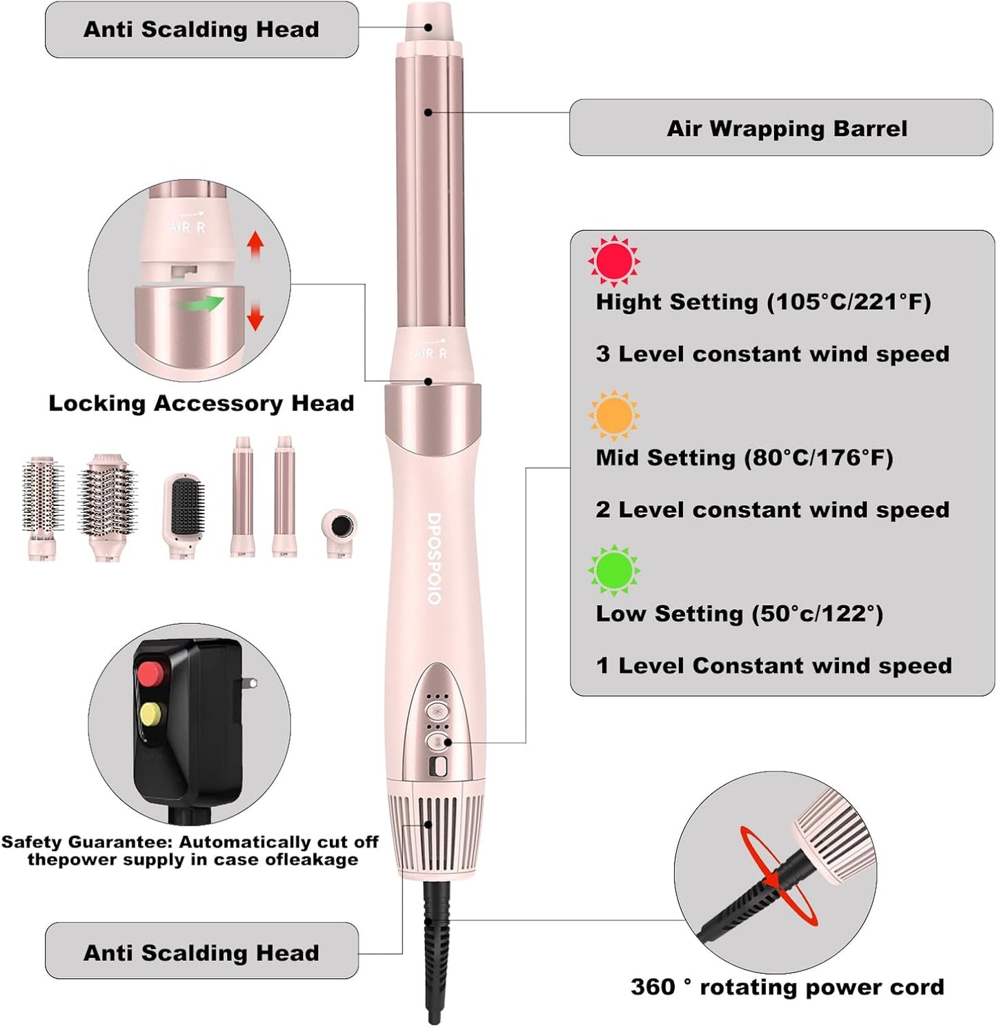 Hair Styler Wrap & 6 in 1 Hot Air Styler-110,000 RPM High-Speed Fast Negative Ionic Multi Hair Styler Professional Blow Dryer Brush for Curling Volumizing Straightening Styling