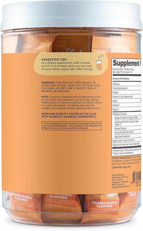 The Afterglow Multi Collagen Protein + Beauty (Orange Mango) 20 Stickpacks - 15G Collagen Complex Per Serving