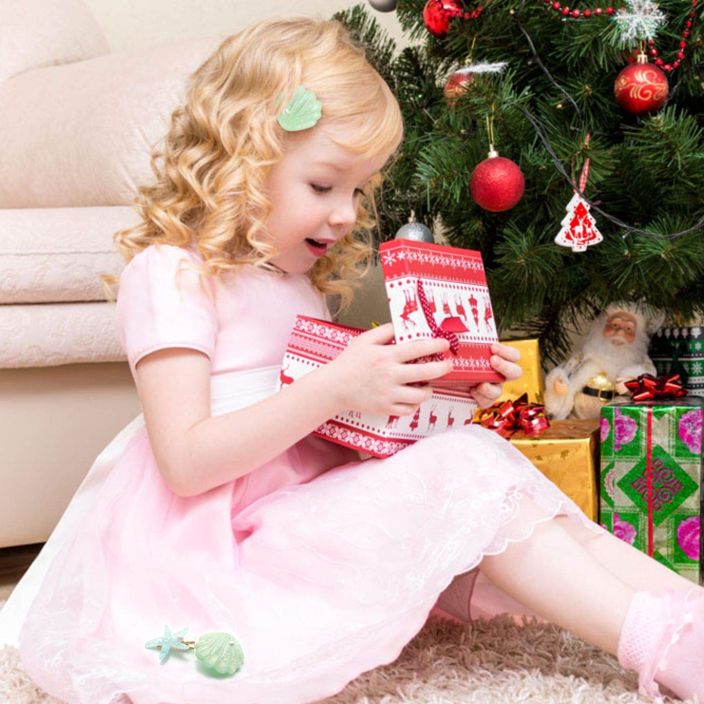 Shell Pearl Starfish Hair Clip Set for Women Girls, Acrylic Resin Alligator Hair Clips, Ladies and Girls Headwear Styling Tools Hair Accessories - Green