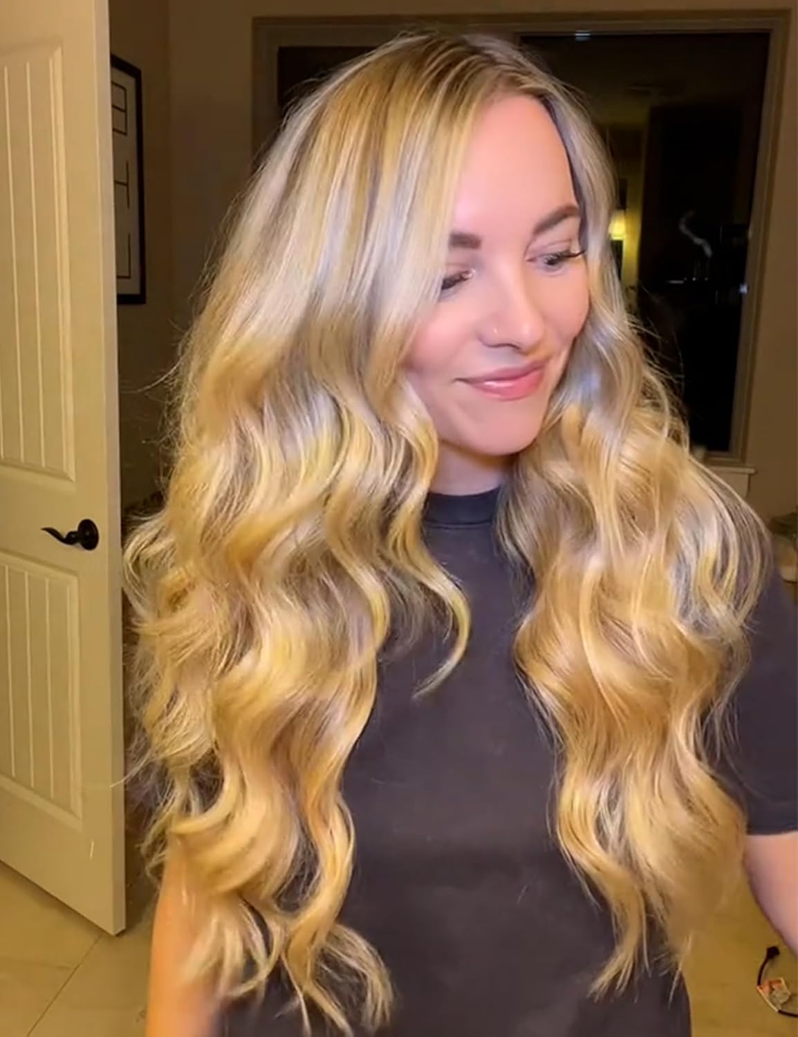 Lanvier 1 Inch Extra Long Hair Curling Iron with Ceramic Tourmaline Barrel, Professional Hair Curler up to 450°F with Dual Voltage for Worldwild Use, Hair Waving Style Tool for Girls&Women–Black