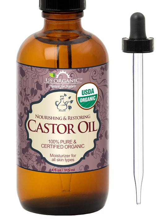 US Organic Castor Oil, USDA Certified Organic,Expeller Pressed, Hexane Free, 100% Pure & Natural moisturizing and Emollient Properties, for Skin, Hair Care, Eyelashes, DIY Projects (4 oz (115 ml))
