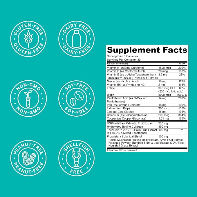 Hair La Vie Live Conscious Clinical Formula Hair Growth Vitamins for Women and Men w/Biotin 5000mcg, Collagen & Saw Palmetto (Pack of 1)