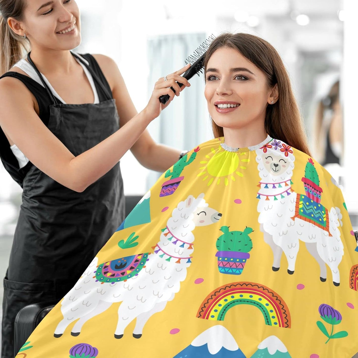 visesunny Barber Cape Funny Llama Cactus Polyester Hair Cutting Salon Cape Apron Anti-Static Haircut Water-Resistant Shaving Cloth Beard Shaving Bib Hairdressing Cape