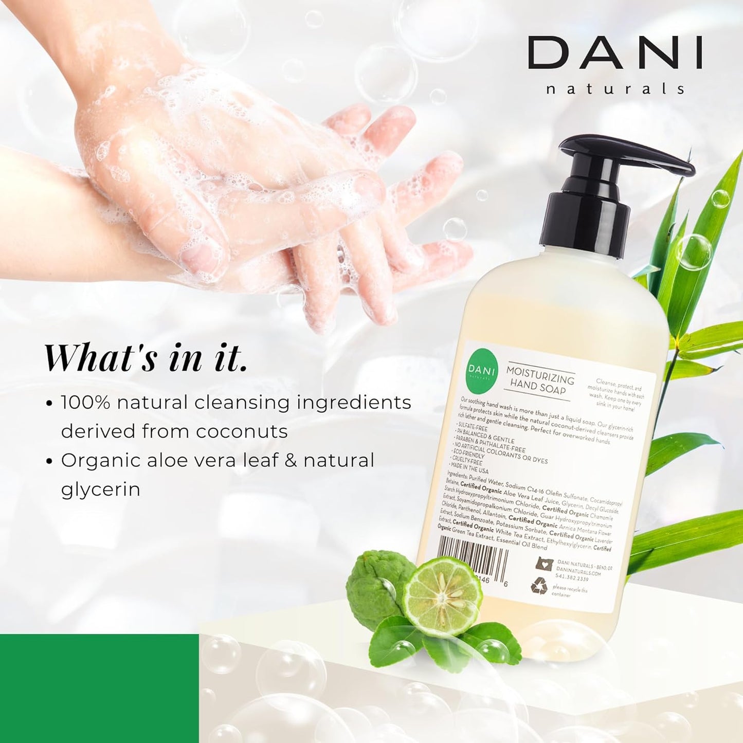 DANI Naturals Moisturizing Hand Soap – Bamboo Bergamot Scent, Hydrating, Sulfate-Free & Paraben-Free, 12 Oz Bottle with Pump, Gentle Cleansing for Dry Skin