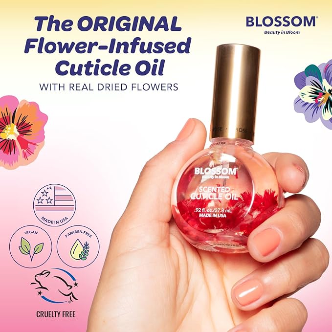 Blossom Cuticle Oil for Nails, Hydrating, Moisturizing, Scented Nail Oil Cuticle Care, Infused with Real Flowers, Made in USA, 0.92 fl. oz, Hibiscus
