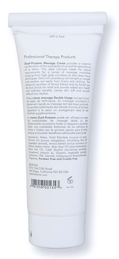 BIOTONE Dual-Purpose Massage Crème with Arnica and Ivy Extracts, Pure Ingredients, Effortless Glide, Luxurious Feel, More Workability, Less Reapplications