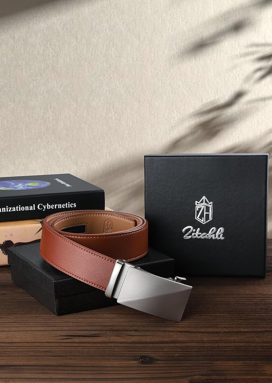 Zitahli Belt Men, Ratchet Belt Dress with 1 3/8" Premium Leather,Slide Belt with Easier Adjustable Automatic Buckle