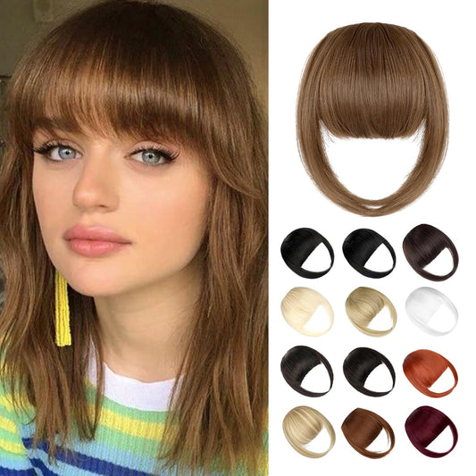 Bangs Hair Clip in Bangs, Fake Bangs Natrual Clip on Bangs Brown,Faux Bangs Easy Clip in Hair Extenisons,French Bangs Fringe with Temples Hairpieces Curved Bangs for Daily Wear