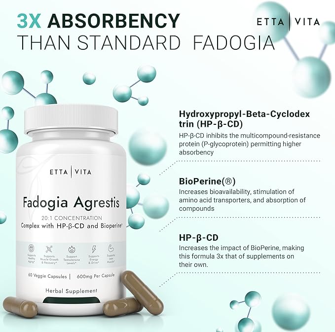 Organic Fadogia Agrestis 600mg for Natural Test Support (2X More Pure - 3X More Absorbent) Athlete Approved - Supports Muscle Growth & Recovery, Healthy Energy Levels, Drive, Stamina & Mood - 60ct