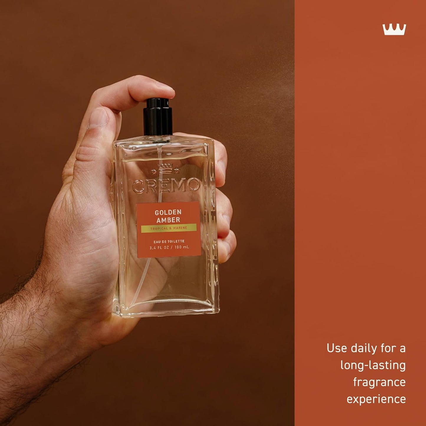 Cremo Cologne For Men - Golden Amber Mens Cologne Spray, A Combination of Red Currant, Pineapple, Ambergris and Moss, Multi-Layered Signature Men's Fragrances, 3.4 Fl Oz