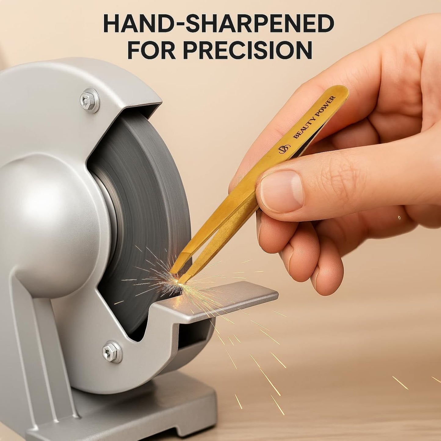 Ultra-Precision Professional Slant Tweezers for Women Facial Hair - German Stainless Steel, Lightweight Black Tweezers for Women & Men, Ideal for Eyebrow & Facial Grooming (Matte Gold)