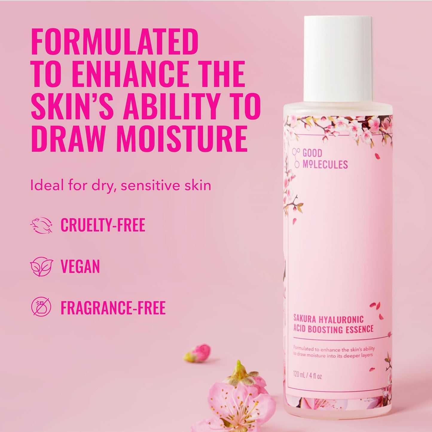 Good Molecules Sakura Hyaluronic Acid Boosting Essence - Ultra Hydrating Facial Moisturizer - Skincare for Hydration, Tightening, Anti Aging, Instant Glow - Skin Care for Face