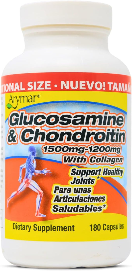 Glucosamine & Chondroitin 1500mg-1200mg with Collagen, (180 Capsules/Pack 1)