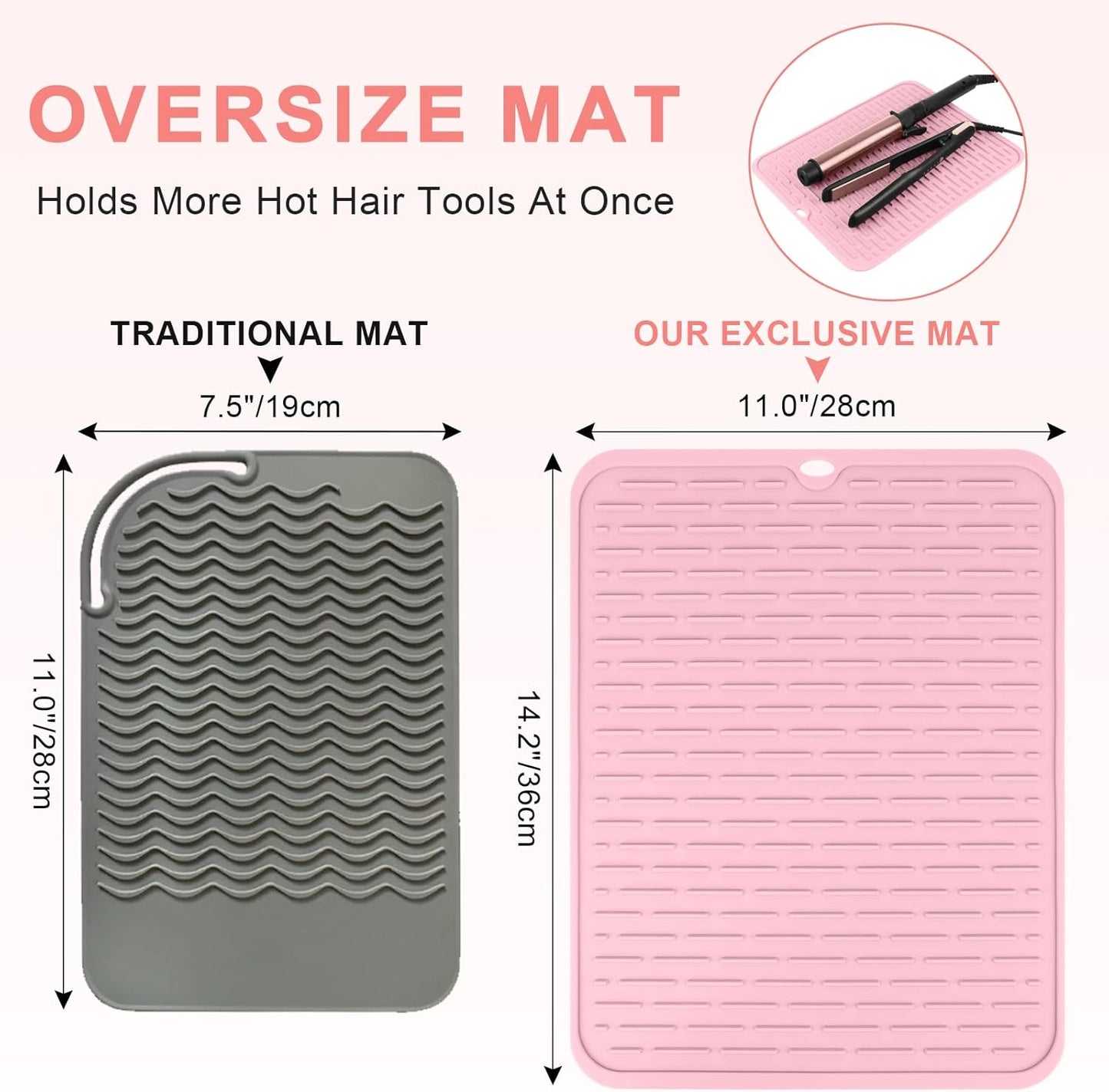 Oversize Silicone Heat Resistant Mat for Curling Irons, Flat Irons, Hair Straighteners and Hot Hair Styling Tools, Portable Hot Tools Sleeve Pad for Travel Vanity Salon(14.2" x 11.0")