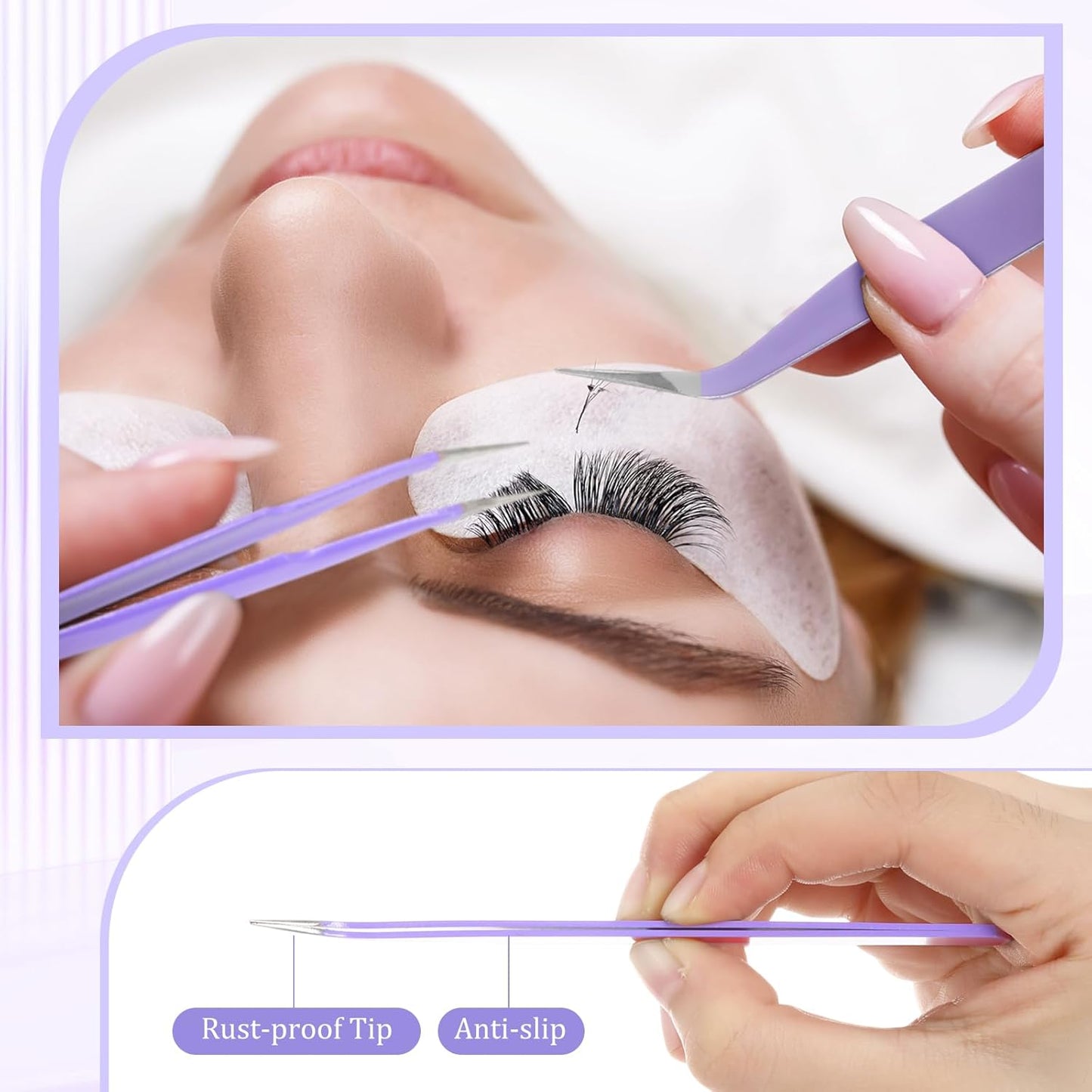 Honoson 9 Pieces Curved Pointed Craft Tweezers Stainless Steel Precision Tweezer with Protective Cover for Rhinestones Dried Flowers Craft Stickers Eyelash Extension Jewelry Making(Purple)