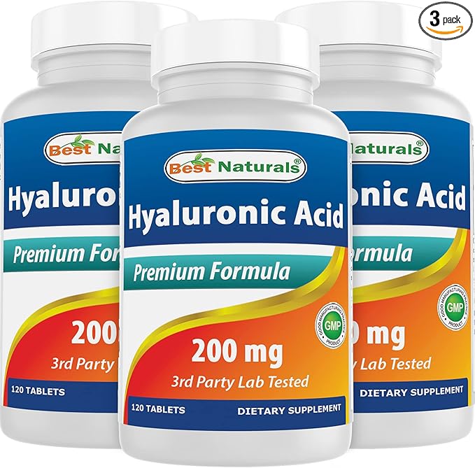 Best Naturals Hyaluronic Acid 200 mg 120 Tablets (Non-GMO, Gluten Free) - Promotes Youthful Healthy Skin & Healthy Joint Function (120 Count (Pack of 3))