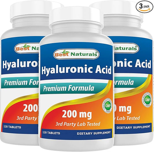 Best Naturals Hyaluronic Acid 200 mg 120 Tablets (Non-GMO, Gluten Free) - Promotes Youthful Healthy Skin & Healthy Joint Function (120 Count (Pack of 3))