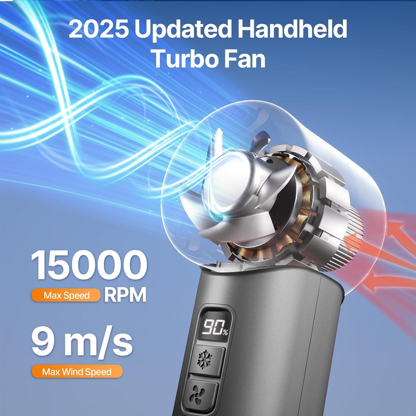 Portable Handheld Turbo Fan | Speed(1-120) Adjustable Mini Fan featuring Cooling Mode | 5000mAh Rechargeable Battery | Metal Body & LED Display | Gifts for Men Women, Camping & Outdoor