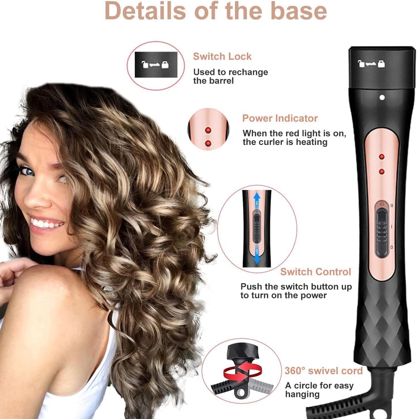 Curling Wand, 4 in 1 Hair Curling Iron Wand Set Include 4 Interchangeable Ceramic Barrels (0.35"-1.25") Hair Curling Wand Set for Quick Create Hairstyle in All Hair Type